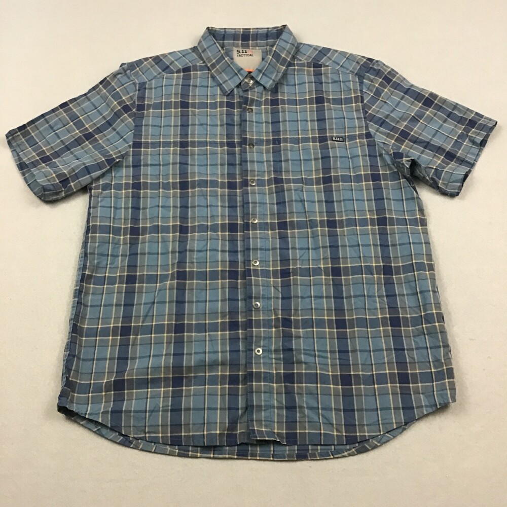 5.11 Tactical Shirt Men Small Blue Plaid Short Sleeve Snap Button Up Workwear S